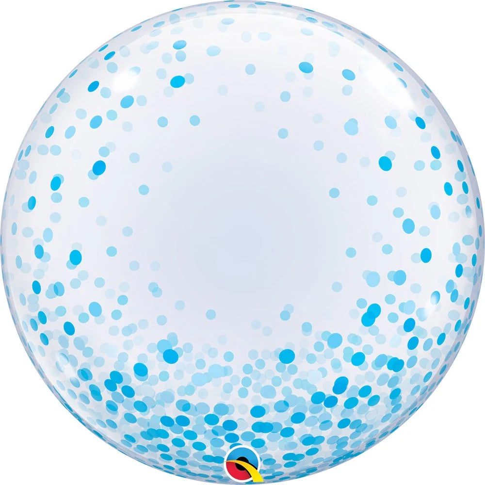 CONFETTI BLUE DOTS CLEAR BUBBLE BALLOON - 24 INCH
