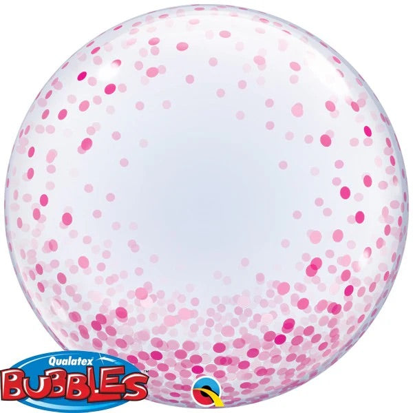 CONFETTI PINK DOTS CLEAR BUBBLE BALLOON - 24 INCH